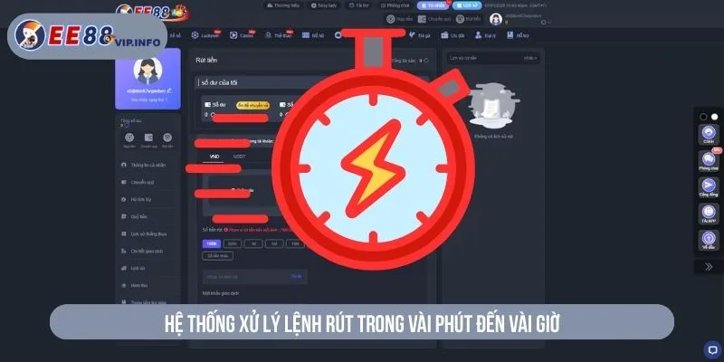 Hệ thống xử lý lệnh rút trong vài phút đến vài giờ