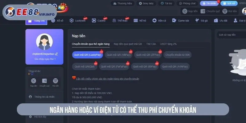 Ngân hàng hoặc ví điện tử có thể thu phí chuyển khoản